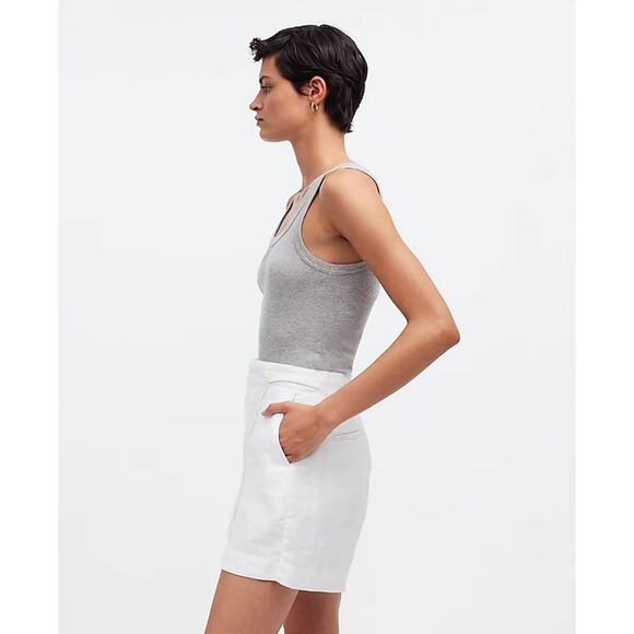 NWT Madewell Women's Clean Button-Tab Shorts in 100% Linen Eyelet White Size 14 - Picture 14 of 14